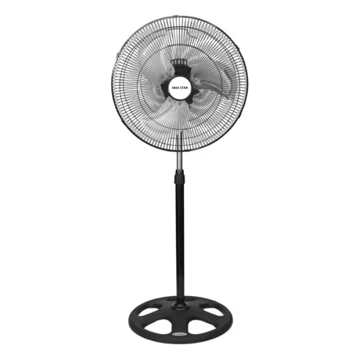 Max Star Ventilador de Pie 18" Potente 70 W Oscilante 3 Velocidades Altura Ajustable 110-130 cm Alta Velocidad Rejilla de Metal Motor Silencio Facil Limpieza - 1
