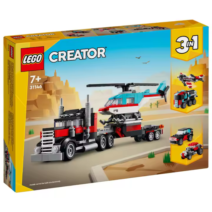 LEGO CREATOR 3 EN 1 – CAMIÓN PLATAFORMA CON HELICÓPTERO, 31146, TIENDA CON LICENCIA OFICIAL - 1