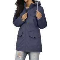 Chaqueta De Lluvia Para Mujer En Color Sólido Casual Impermeable Con Capucha Abrigo De Montañismo a Prueba De Viento De Polyester Y Spandex Cierre De Cremallera Estilo Regular Longitud Larga - details 11
