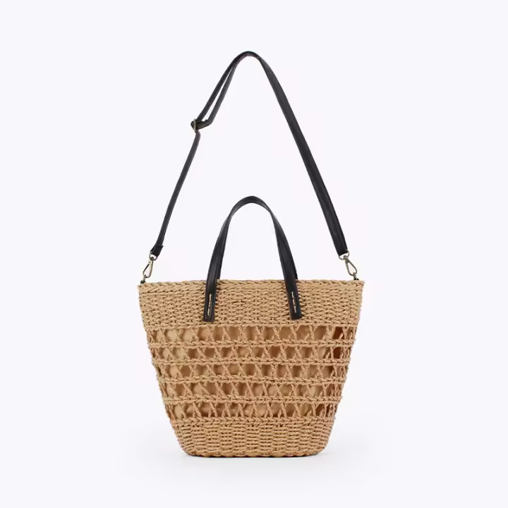 MOV Bolso de mano calado tejido, bolso de hombro vintage para la playa/vacaciones en la costa, bolso de moda para mujer - 1