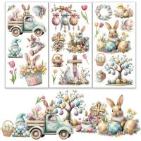 3pcs/set Transfertes De Conejo De Pascua Para Muebles Y Artesanías 6x12 Pulgadas Decales De Huevo Y Pájaros Tulipán Dwarf - details 0