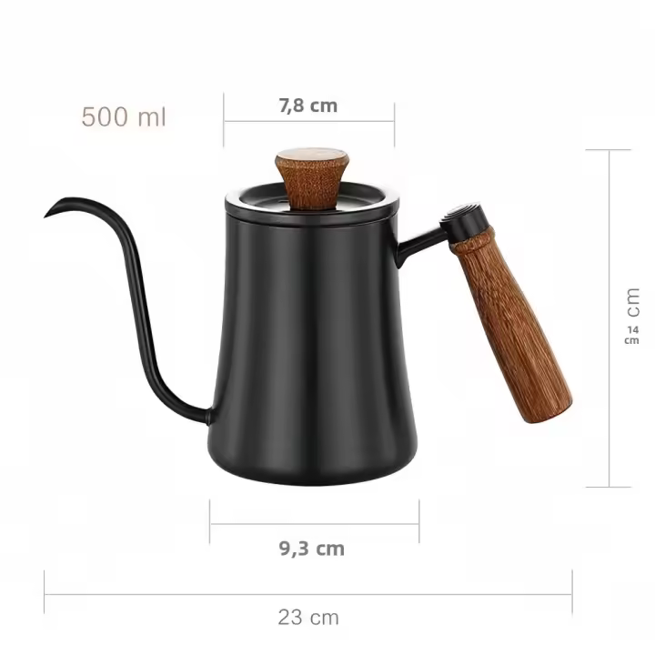 Cafetera Con Tapa Y Termómetro De Acero Inoxidable 304 Escala Clara Mango De Madera Sólida De Alta Calidad Utensilios De Café Hechos a Mano 500ML - 1
