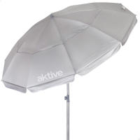Aktive - Sombrilla de playa, gris plateado, D220 cm, mástil acero 28/32 mm, tejido nylon, protección UV50, 10 varillas, incluye funda de transporte, sombrillas de playa plegables - details 0
