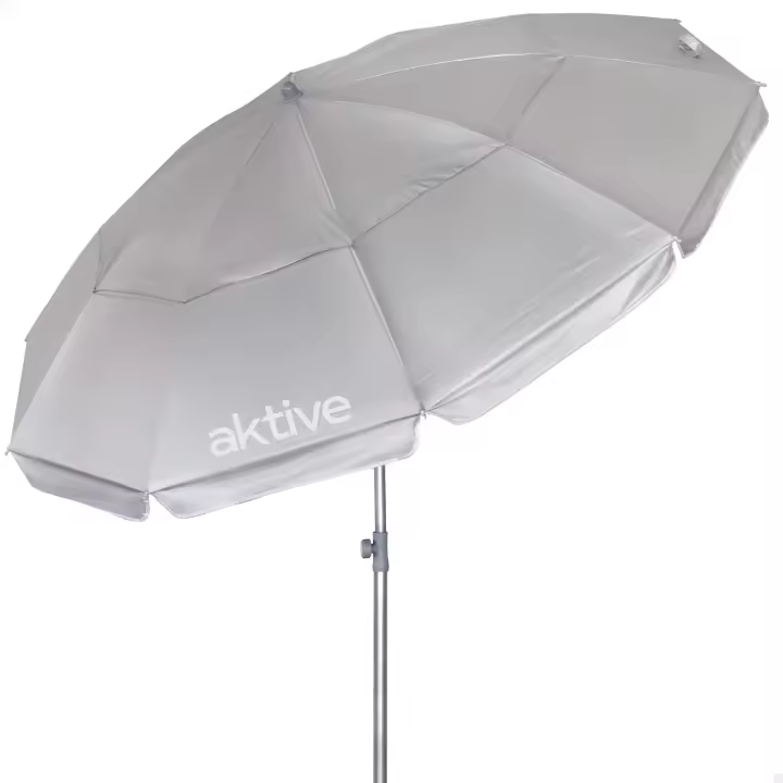 Aktive - Sombrilla de playa, gris plateado, D220 cm, mástil acero 28/32 mm, tejido nylon, protección UV50, 10 varillas, incluye funda de transporte, sombrillas de playa plegables - 1