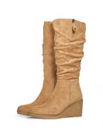 Botas altas de cuña con plataforma hasta la rodilla efecto ante de terciopelo yz2336 color marrón y negro - details 1