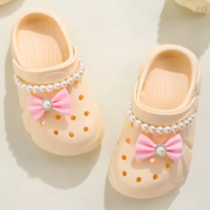 Zapatillas De Hadas Para Niñas Clogs Transpirables Con Accesorios De Lazo Zapatos De Jardín Antideslizantes Para La Playa Zapatillas De Verano Para Niñas - 1