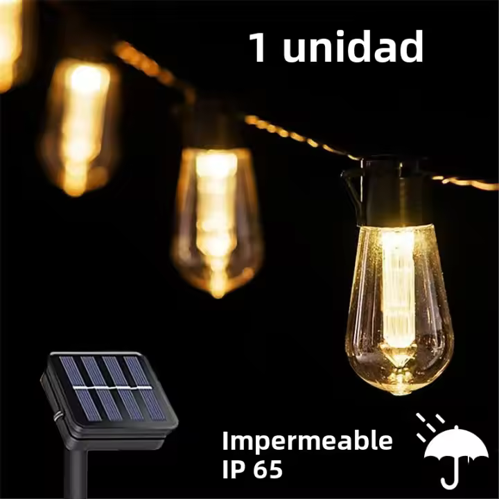 Luz De Cadena Solar LED Para Exterior IP65 Impermeable Decoración De Navidad 10-30 Luces Retro Para Camping Jardín Fiesta Lámpara De Hadas - 1