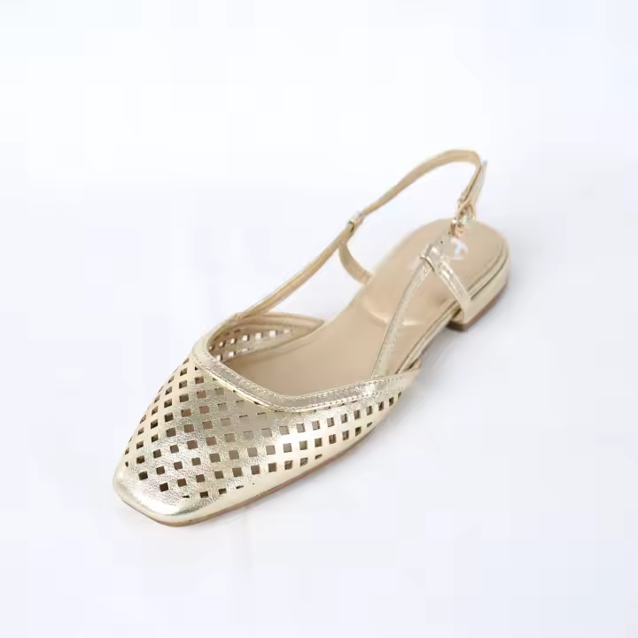 Bailarinas Destalonadas Mujer Punta Cuadrada Calada con Hebilla Ajustable y Tacón Bajo, Zapatos Planos Elegantes de Cuero Sintético Metalizado y Gamuza Sintética para Fiesta, Oficina y Eventos YZ25101 - 1