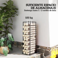 Outsunny Estante de Leña Metálico, Soporte para Leña de Chimenea, Leñero Exterior con Base Elevada, para Interior y Exterior, Carga 100 kg, 33x33x110 cm, Negro - details 3