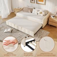 Sofá Cama Extensible 90 x 200 cm en Terciopelo Color Crema, Cama Nido 2 en 1 con Cama Auxiliar Extraíble, Estructura Metálica, Bolsillos Laterales y Diseño Acolchado - details 1