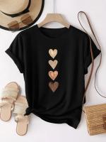 Camiseta Casual Para Mujer Con Impresión De Cuatro Corazones Camiseta De Amor Estilo Tatting De Poliéster Manga Corta Moda Primavera/Verano - details 2