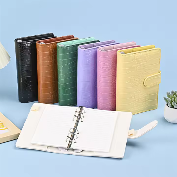 Cubierta De Cuero PU Para Cuaderno A7 De Color Cocodrilo Con 6 Anillos Clip-on Estuche Para Libros De Notas Y Diario De Estaciónery - 1