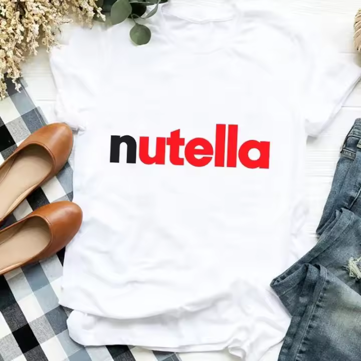 Camiseta Mujer Nutella Estampado Moda Harajuku Casual Blanca Top Verano Nuevo Ropa Femenina T-Shirt Cuello Redondo Manga Corta - 1