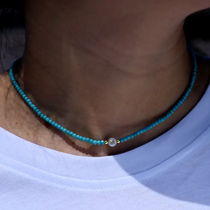 Collar De Inicial Con Piedra Facetada En Oro Acero Inoxidable Colgante De Letra Para Mujer Joyería De Moda Diseño De LA LUNA - 1