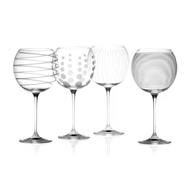 Mikasa Cheers Crystal Glasses Set of 4 with Unique Engraved Designs, Elegant Lead Crystal for Gin, Sophisticated Party Glassware, Perfect for Entertaining - 1