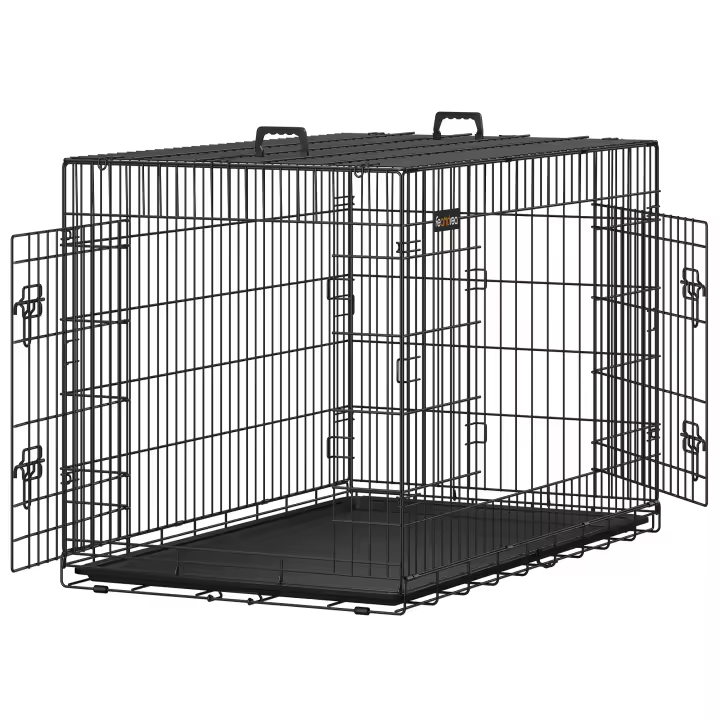 Feandrea Jaula para Perros Plegable con 2 Puertas, Bandeja Extraíble, 92,5 x 57,5 x 64 cm/107 x 70 x 77,5 cm/122 x 74,5 x 80,5 cm,/ 136 x 79 x 87 cm, L/XL/XXL/XXXL,, Negro - 1