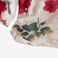 Blusa Bohemia ZANZEA 2024 Floral Impresión Otoño Para Mujer 3/4 Manga Tunic Tops Casual Vintage Vacaciones Playa Trabajo Camisa - details 8