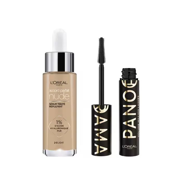 L'Oréal Paris | Rutina Sérum con Color Accord Parfait 2-3 + Máscara De Pestañas Panorama Con Fórmula Ultra-Flexible Voluminizadora - 1