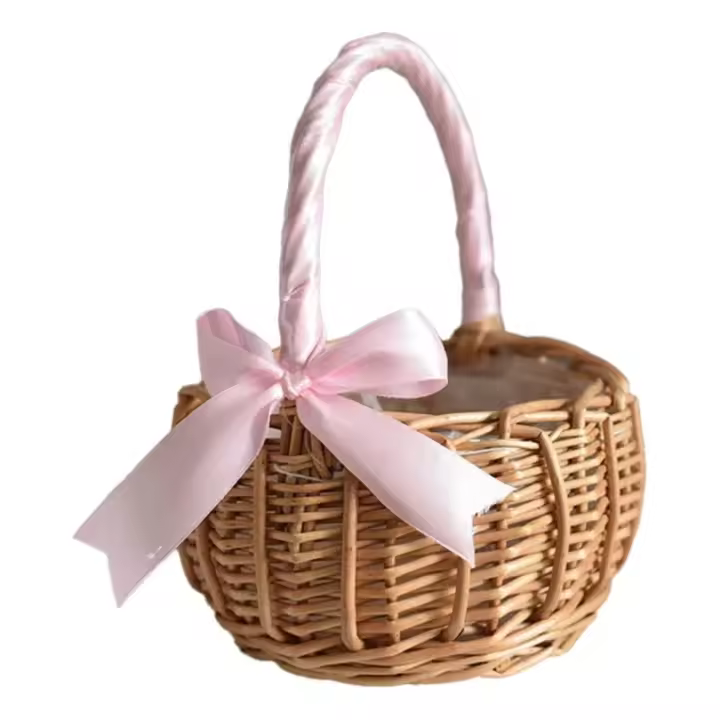 Cesta De Flores Tejida Antirratan Para Almacenamiento Hecha a Mano Cesta De Novia Con Flores Para Decoración De Hogar Y Bodas - 1