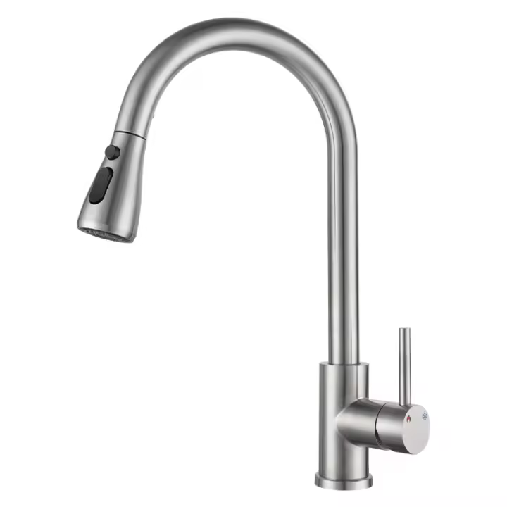 Kitchen Faucet, 304 Stainless Steel Single Lever Sink Faucet, 360° Rotating Sink Faucet With Pull-Out Spray - 1
