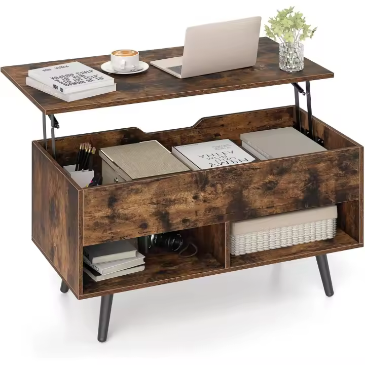 COSTWAY Mesa de Centro Elevable de Madera, Compartimento Oculto - 1