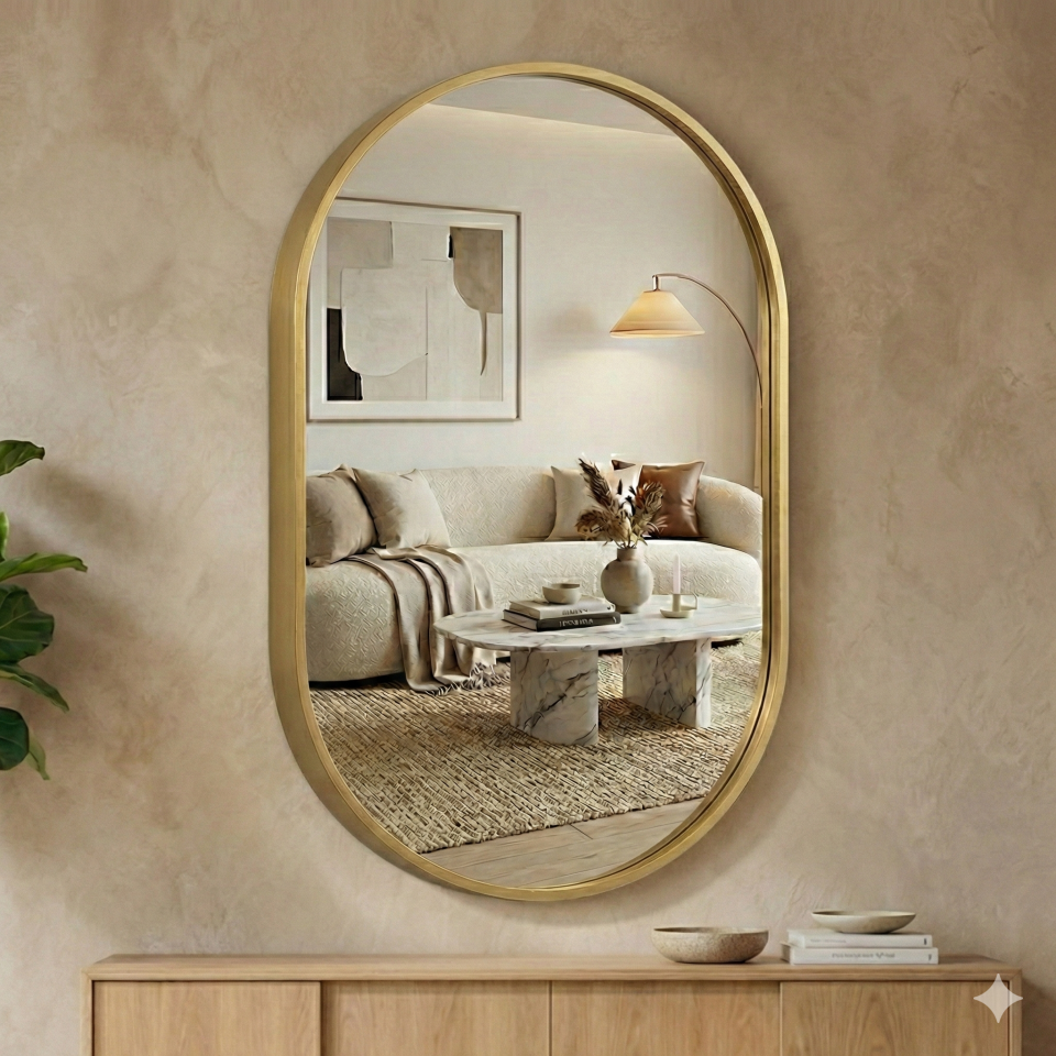 Espejo Ovalado de Baño 60x90 cm – Marco de Aluminio Negro – Montaje Horizontal o Vertical – Decorativo para Salón, Entrada o Pasillo