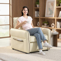 HOMCOM Butaca de Salón Tapizada en Cuero Sintético, Sillón Relax Moderno con Asiento Ancho, Acolchado Grueso, Reposabrazos y Bolsillo Lateral para Dormitorio, Sala de Estar, Carga 120 kg, Beige - details 1