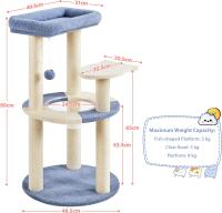 Árbol Rascador para Gatos Torre con Soporte en Forma de Pez Sisal Tazón de Gato Transparente 48.5x48.5x90 cm Azul y Beige - details 3