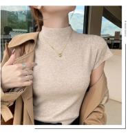Camiseta De Verano Para Mujer Con Cuello Alto Y Sin Mangas Slim Fit Casual Tees De Estilo Streetwear Básicas De Algodón Y Poliéster - details 4