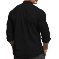 Camisa De Hombre Para Primavera Y Verano Algodón Y Lino Estilo Slim Casual Hawaii Color Sólido Transpirable Tops Versátiles - details 6