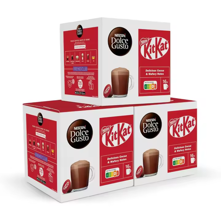Dolce Gusto NESCAFÉ Kit Kat Bebida de Chocolate - Pack 48 cápsulas (3 x 16ud) - 1