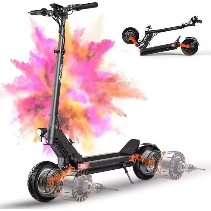JOYOR S10-SZ - Electric scooter -- Two 1000 W motors, 60 V 18 Ah battery - Maximum speed 60 km/h - Black - A dual front and rear suspension system ensures a comfortable ride even on rough terrain. Non-slip footboards make riding safer. - 1