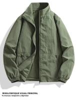 Chaqueta Casual Para Hombres Talla Grande Primavera Otoño Cuello Erguido Estilo Regular Cierre De Cremallera Material Poliéster - details 10