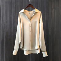 Camisa De Satén Para Mujer Primavera Verano Protección Solar Casual Suelta Versátil Con Cuello Redondo Manga Larga Suave Y Delgada - details 0