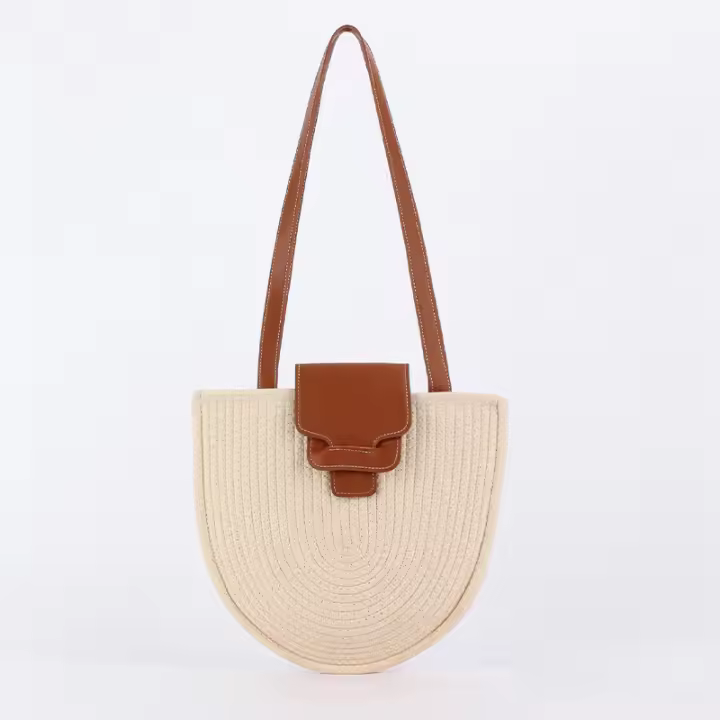MOV Bolso tejido retro de media luna, bolso informal de moda para mujer, ideal para la playa o el día a día. - 1