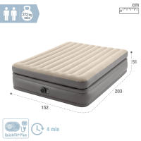 INTEX - Cama de aire Dura-Beam Prime Comfort Elevated, 152x203 cm, Fiber-Tech, plegado compacto, bolsa de almacenaje, peso máximo 272 kg, material flocado aterciopelado, 51 cm altura - details 3
