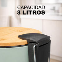 TIENDA EURASIA – Papelera Baño con Pedal, Metal, Tapa Bambú, 3L, 17x21x23.5 cm, Cubo Interior 16.8x16.8x18.2 - details 2