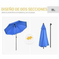 Outsunny Sombrilla de Playa Grande Ø180 cm Sombrilla de Terraza Exterior con Ángulo Ajustable Protección UV50+ Impermeable Mástil de Ø32 mm - details 7