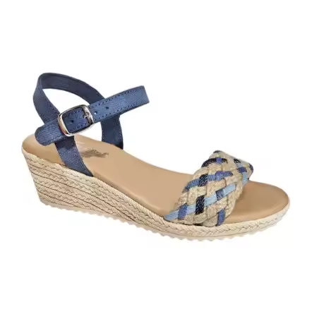 Sandalia Mujer Super Cómodas Referencia: V25315 Vaquero MARCA D'VERANAS Sandalia con cuña para mujer en piel azul vaquero, empeine pala con tiras trenzadas. D'veranas las super cómodas para los pies. - 1