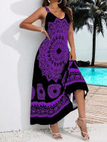 Vestido Bohemio De Verano Para Mujer plus Talla Con Suspensión Espalda Descubierta Estilo Casual Material Poliéster Suave - details 1