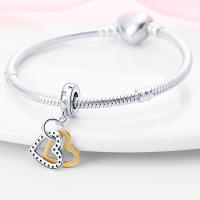 Encantos De Plata De 925 Doble Corazón Para Pulsera Joyas De La Suerte Para Mujer Regalos De Joyería Con Zirconia Irregular - details 1