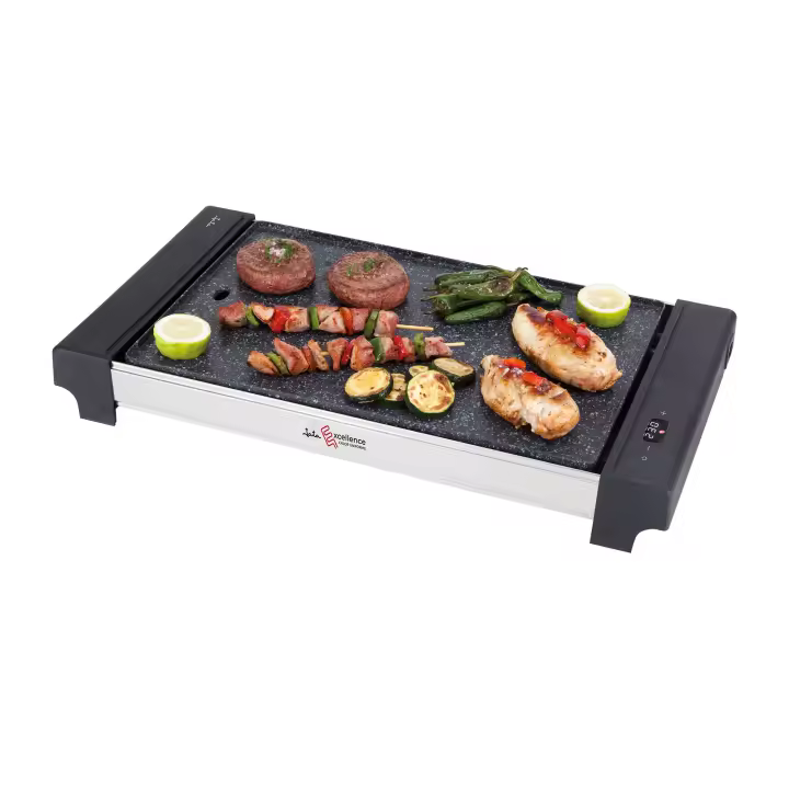 JATA JEGR3000 - Plancha de Cocina Electrónica con 5 Temperaturas. 2700 W. Antiadherente. Medidas: 48 x 32 cm. Fácil Limpieza. Bandeja Recogesalsas. Resistencia Excellence - 1