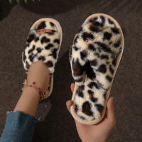 Pantuflas De Casa Para Mujer Con Tela De Peluche CrissCross Y Suela Suave Open Toe Fuzzy Caliente Invierno Pantuflas Cómodas Para Interno - details 22