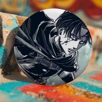 Broche De Anime Levi Ackerman Attack on Titan Badge Redondo Laser Accesorios Para Ropa Y Mochilas Material Metálico Estilo Moderno - details 4