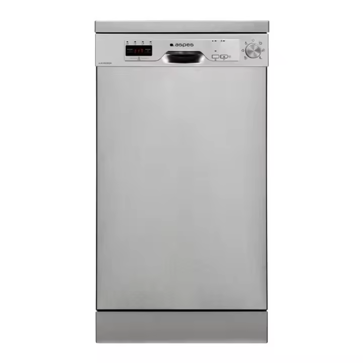 Aspes - Lavavajillas AJ104501EDX de 45 cm para cocina compacta, 10 cubiertos, clase energética E, consumo 11 L/ciclo y nivel sonoro 47 dB, acabado inox - 1
