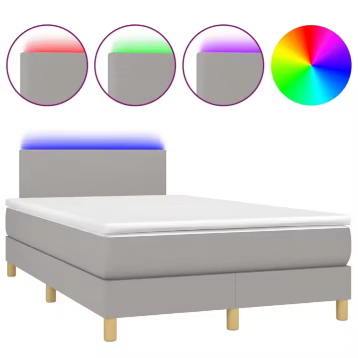vidaXL Cama box spring con colchón tela y LED gris claro 120x200 cm - 1