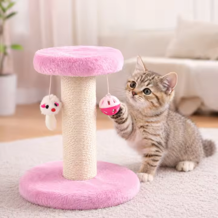 PAWDLE Rascador para gatos bonito vertical de sisal duradero, resistente a los arañazos, pequeño, antideslizante y estable, de autoentretenimiento, color marrón y rosa, protector esencial contra arañazos de muebles - 1 Pieza - 1
