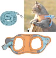 Correa para Gatos, Suave, Transpirable, Mantiene a La Mascota Cómoda, Color Bloqueado, Reflectante, Ajustable, a Prueba de Escape, Chaleco Pequeño para Caminar, Trotar(Azul Naranja M) - details 6