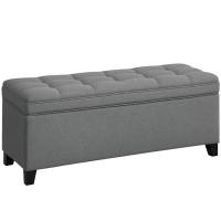 HOMCOM Puff Almacenaje Banco Almacenaje 112L Tapizado en Lino con 2 Bisagras de Seguridad Tapa Abatible y Asiento con Capitoné para Dormitorio Salón Entrada Carga 120 kg 120x40x48 cm Gris Oscuro - details 0