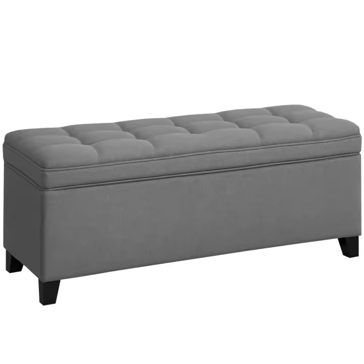 HOMCOM Puff Almacenaje Banco Almacenaje 112L Tapizado en Lino con 2 Bisagras de Seguridad Tapa Abatible y Asiento con Capitoné para Dormitorio Salón Entrada Carga 120 kg 120x40x48 cm Gris Oscuro - 1
